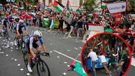 “Zet ze uit de race”: pro-Palestijnse demonstranten keren zich voor rit 12 tegen Israel-Premier Tech, etappe is van start gegaan