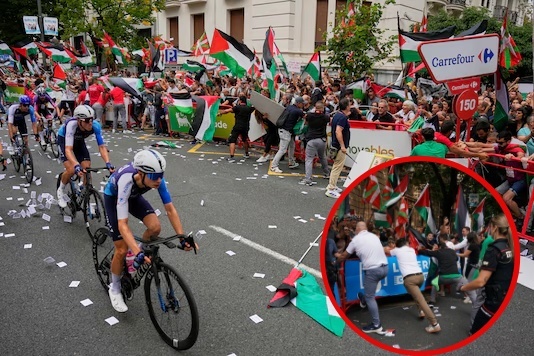 “Zet ze uit de race”: pro-Palestijnse demonstranten keren zich voor rit 12 tegen Israel-Premier Tech, etappe is van start gegaan