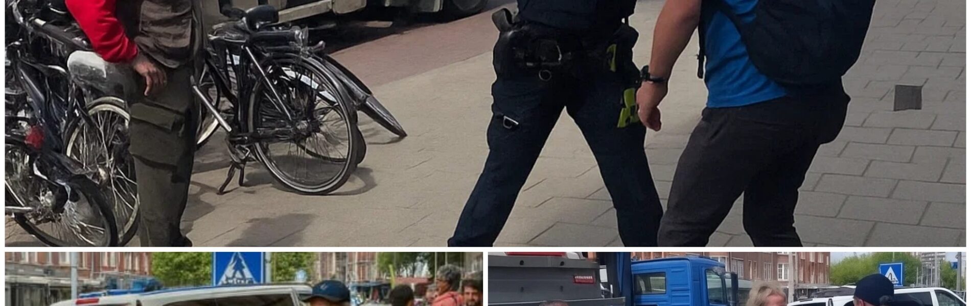 Politieagente controleert de realiteit van koppige vluchtelingen en geeft ze midden op straat een klap in het gezicht.