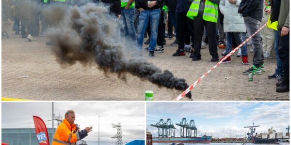 Schepen kunnen geen kant op door staking sjorders in haven, FNV eist hogere lonen