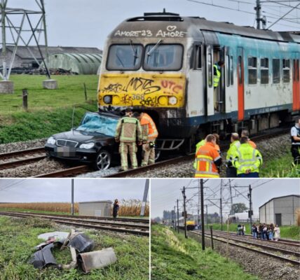Ernstig ongeval: Auto aangereden en meegesleurd door aanstormende trein in Pittem.