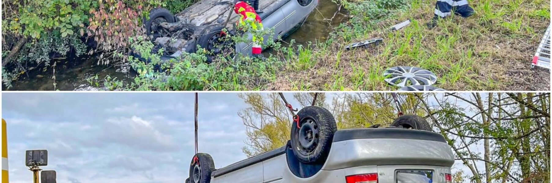 Wahnsinn auf der B9! Fahrer flieht vor Polizei – uberschlägt sich spektakulär und landet kopfuber im Wassergraben!