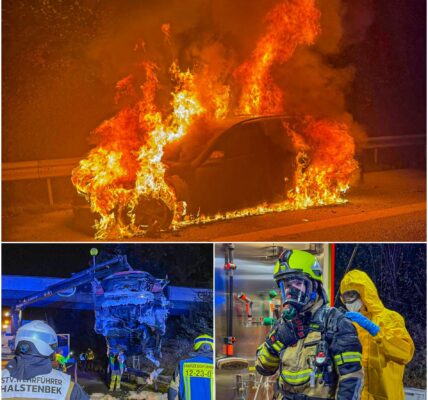 🔥 Schock auf der A23! Ein Auto geht plötzlich in Flammen auf – Rettungswagen entdeckt das Inferno zufällig! Was die Besatzung dann tut, rettet Leben… 🚒
