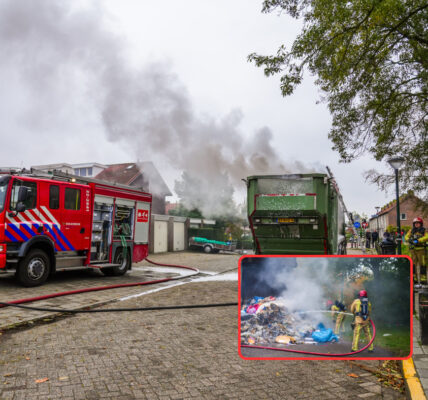 Vuilniswagen dumpt brandende rommel bij brandweerkazerne in Lieshout — chauffeur voorkomt erger