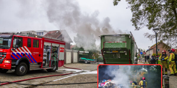Vuilniswagen dumpt brandende rommel bij brandweerkazerne in Lieshout — chauffeur voorkomt erger
