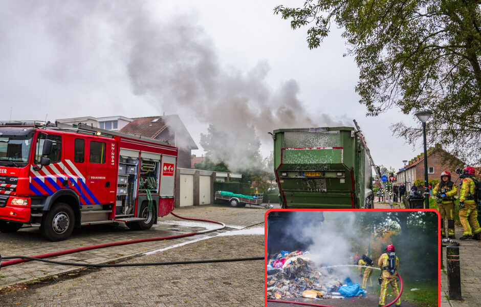 Vuilniswagen dumpt brandende rommel bij brandweerkazerne in Lieshout — chauffeur voorkomt erger