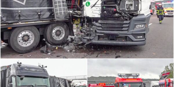 Schwerer Unfall auf der A7: Lkw kracht ins Stauende, 400 Liter Diesel laufen aus – zweiter Crash im Stau verschärft das.