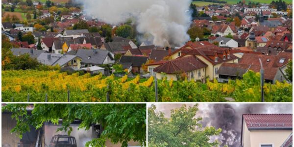 Großbrand in Sinsheim-Weiler: Zwei Scheunen komplett ausgebrannt – Feuerwehr verhindert Schlimmeres
