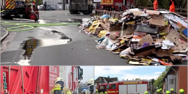 Müllwagen-Brand in Gieboldehausen: Mitarbeiter reagieren schnell und kippen brennenden Müll auf die Straße, um Schlimmeres zu verhindern 👇