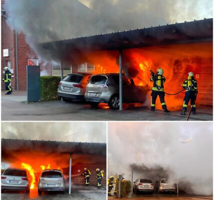 Flammeninferno in Aurich: Zwei Autos zerstört, Motorräder beschädigt – Feuerwehr verhindert Schlimmeres