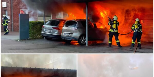 Flammeninferno in Aurich: Zwei Autos zerstört, Motorräder beschädigt – Feuerwehr verhindert Schlimmeres