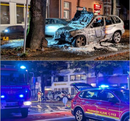 Auto kracht in Baum und geht in Kleve lichterloh in Flammen auf – Fahrer spurlos verschwunden! 👇