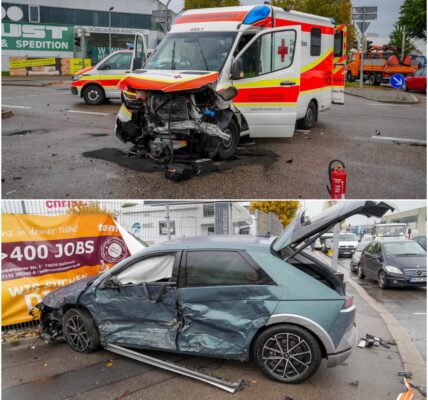 🚨 Drama in Heilbronn: Rettungswagen kracht bei Einsatzfahrt in Auto – funf Verletzte, Chaos an Kreuzung! 😱