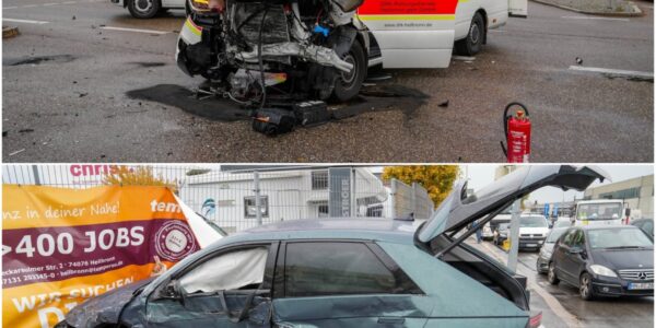 🚨 Drama in Heilbronn: Rettungswagen kracht bei Einsatzfahrt in Auto – funf Verletzte, Chaos an Kreuzung! 😱