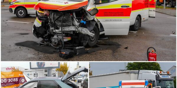 🚨 Schwerer Unfall in Heilbronn: Rettungswagen kollidiert mit Auto – fünf Verletzte