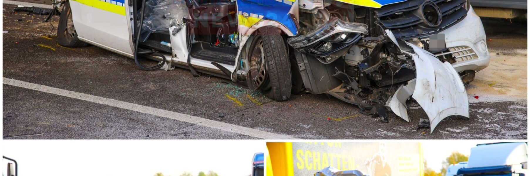 Schwerer Unfall auf der A10: Lkw rast in Polizeifahrzeug – Beamter verletzt, Autobahn gesperrt