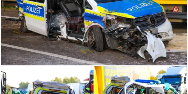 Schwerer Unfall auf der A10: Lkw rast in Polizeifahrzeug – Beamter verletzt, Autobahn gesperrt