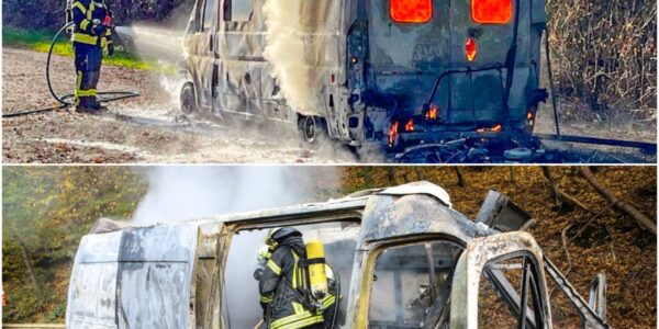 Schock auf Wanderparkplatz! Tochter entkommt nur knapp Flammeninferno im brennenden Wohnmobil – Eltern kehren entsetzt zurück 😱🔥