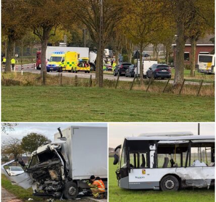 Vijf mensen naar ziekenhuis na zware aanrijding tussen lijnbus en vrachtwagen in Ieper