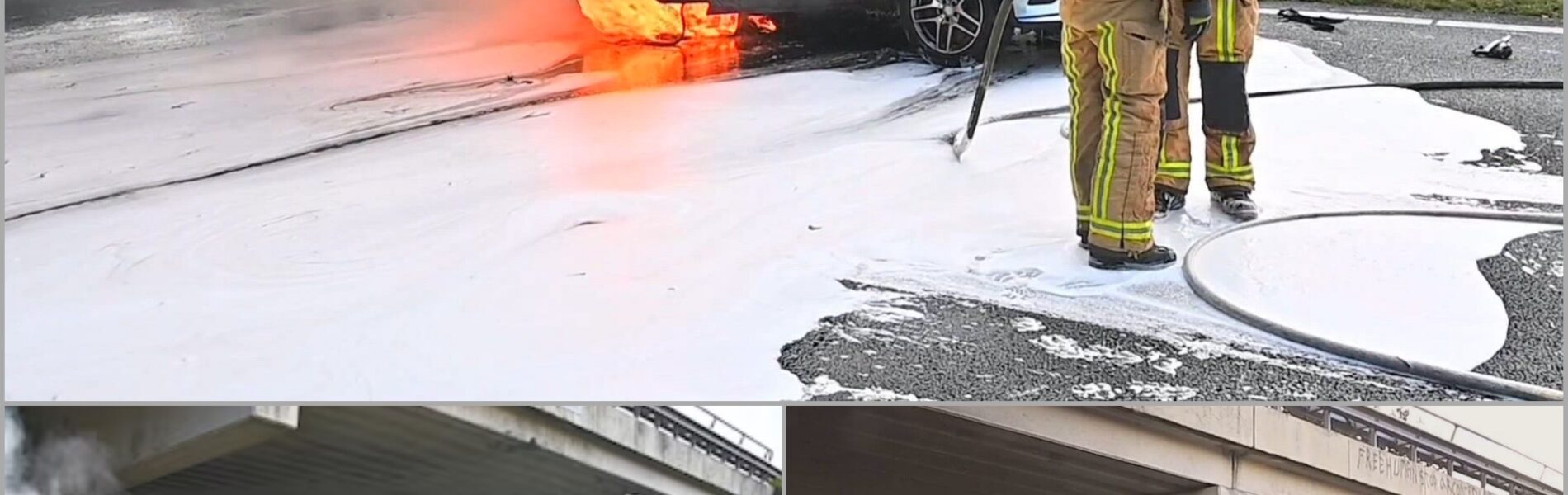 Zware crash op de A2: Auto volledig in vlammen opgegaan, snelweg bij Maarheeze volledig verlamd, chaos op de plaats van het incident