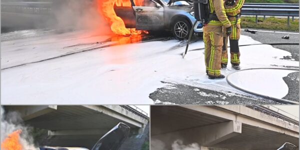 Zware crash op de A2: Auto volledig in vlammen opgegaan, snelweg bij Maarheeze volledig verlamd, chaos op de plaats van het incident