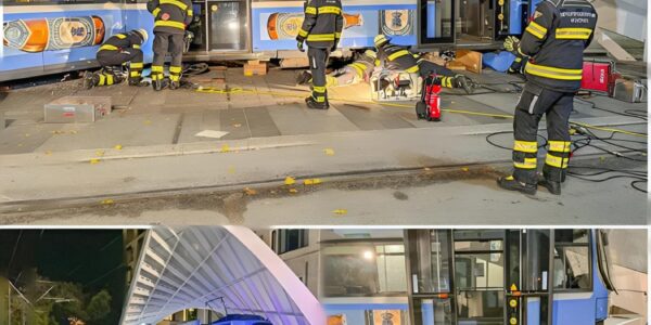 Tram entgleist und kracht in Haltestelle