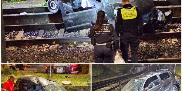 Schwerer Unfall in Karlsruhe: Frau schwer verletzt – Fahrer und Beifahrer flüchten vom Unfallort