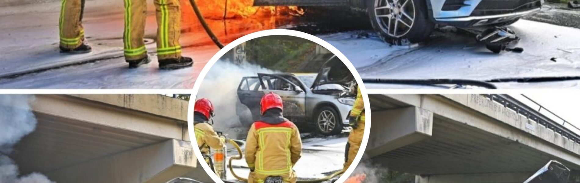 Auto vliegt in brand bij groot ongeluk, snelweg helemaal dicht