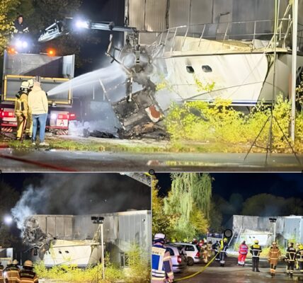 30-Meter-Yacht brennt komplett nieder – Reinfeld entgeht nur knapp einer Katastrophe!🔥👇