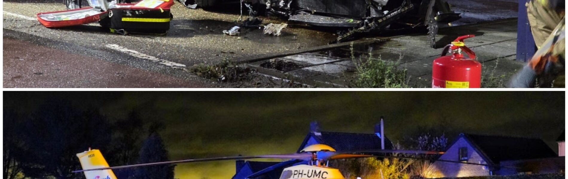 🚨Auto knalt vol tegen boom — twee zwaargewonden, traumahelikopter landt midden in de nacht in Moordrecht🚁