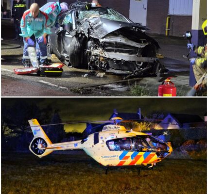 🚨Auto knalt vol tegen boom — twee zwaargewonden, traumahelikopter landt midden in de nacht in Moordrecht🚁