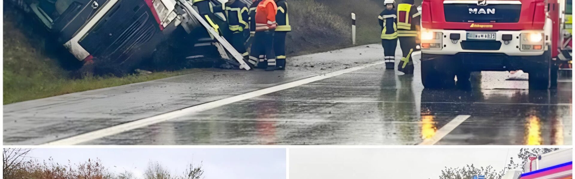 Schwerer Unfall auf der A1 bei Sittensen – Lkw kippt nach Kollision mit E-Auto um, drei Schwerverletzte