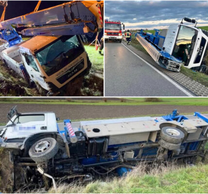 Schock auf bayerischer Landstraße: 30-Tonnen-Kran kippt plötzlich um – Fahrer kämpft ums Leben!