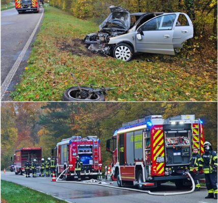 Brand auf der L556: Opel geht nach tödlichem Unfall in Flammen auf – Fahrer in kritischem Zustand aus dem brennenden Wrack geborgen…