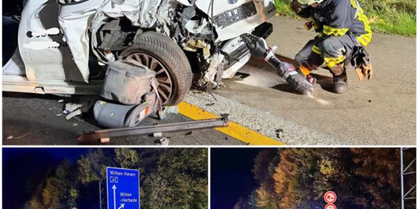Schwerer Verkehrsunfall auf der A43 bei Sprockhövel – Zwei Verletzte am frühen Morgen des Allerheiligen