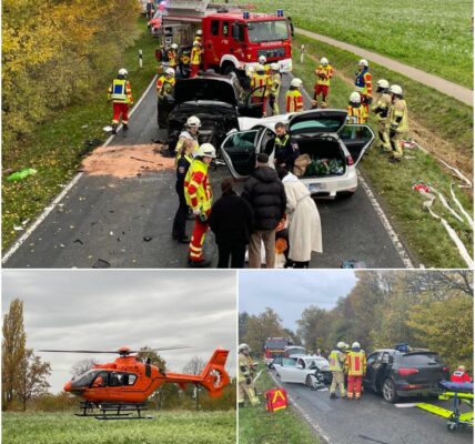 Schwerer Frontalzusammenstoß bei Sievershausen: Fünf Verletzte, Feuerwehr muss zwei Eingeklemmte befreien