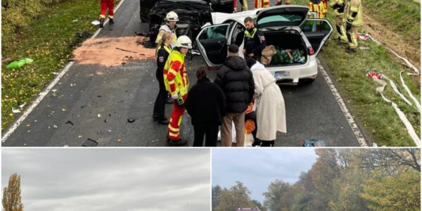 Schwerer Frontalzusammenstoß bei Sievershausen: Fünf Verletzte, Feuerwehr muss zwei Eingeklemmte befreien