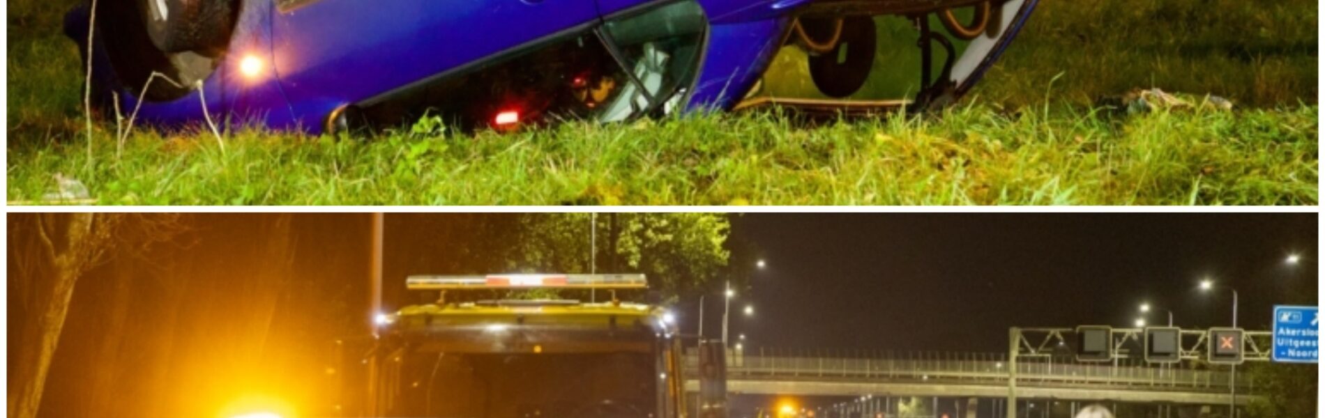 Auto slaat over de kop op afrit A9 bij Uitgeest – bestuurder had 130 km/u op de teller