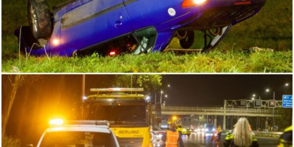 Auto slaat over de kop op afrit A9 bij Uitgeest – bestuurder had 130 km/u op de teller