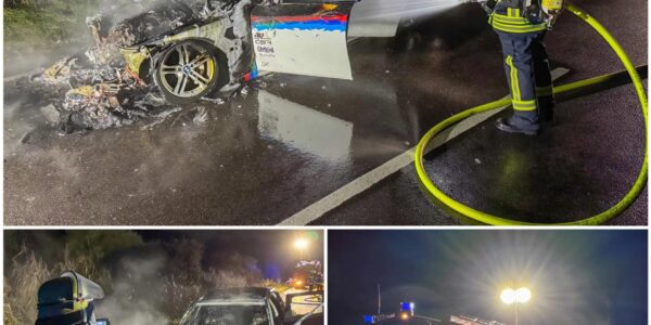 Feuerdrama auf der L560 bei Oberhausen-Rheinhausen – BMW geht in Flammen auf
