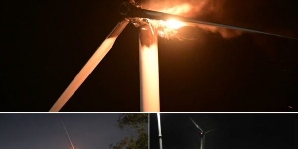 Windturbine in vlammen bij nieuwleusen — symbool van groene toekomst verandert in zwarte wolk: brandweerlieden stonden hulpeloos toe te kijken