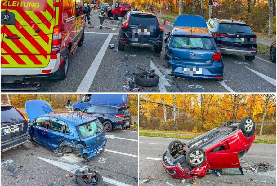 Schock-Crash in Kempten: Autofahrerin rast ungebremst in wartende Autos – Wagen uberschlägt sich mitten an Ampelkreuzung!