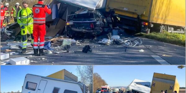 Drama bei Königswiese: Wohnwagen zerfetzt Auto – Person im Fahrzeug eingeklemmt!🔥👇