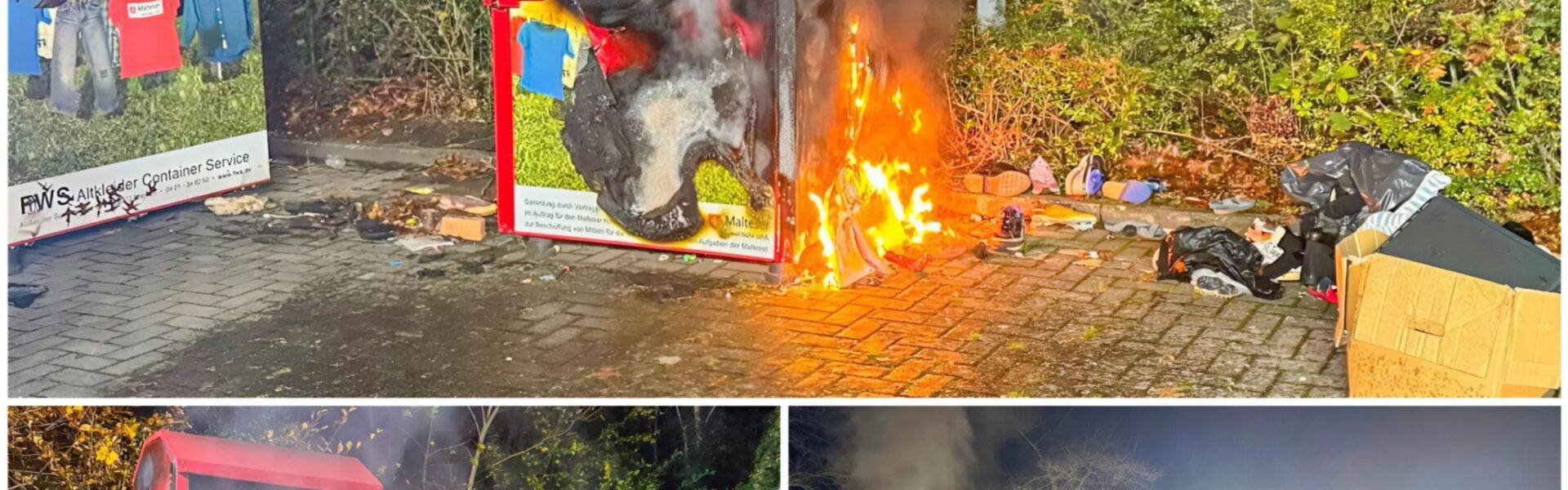 Feuerteufel in Forst: Zwei Altkleidercontainer in Flammen – Polizei sucht Brandstifter