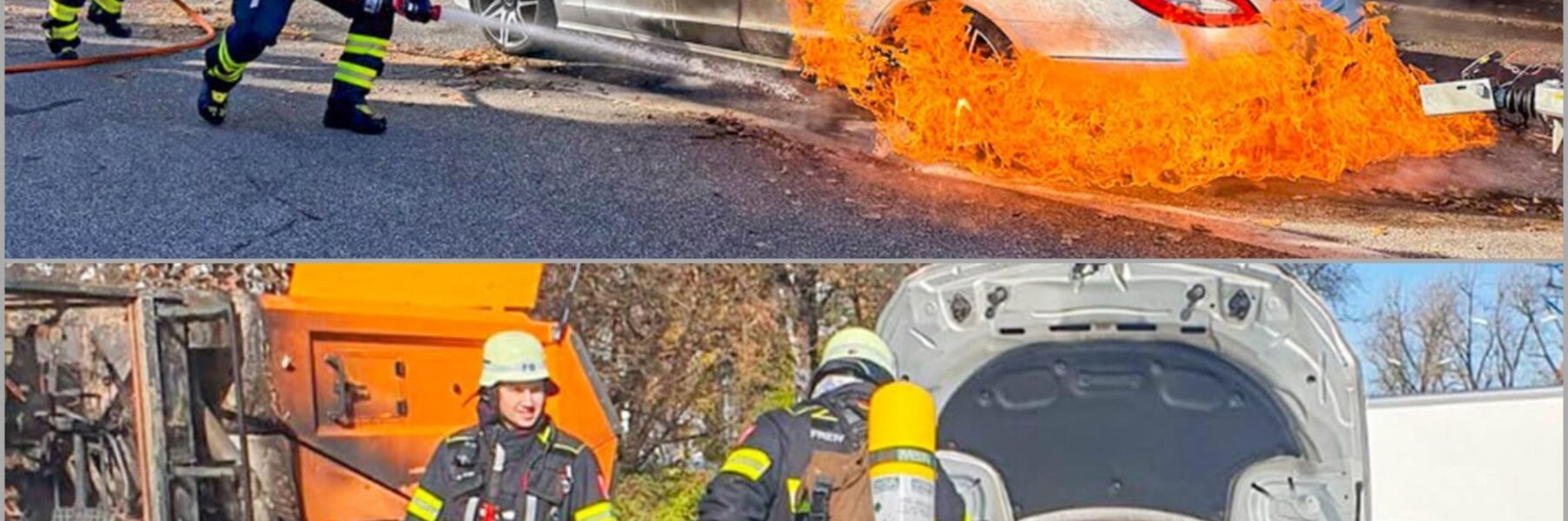 Feuerdrama in München: Kehrmaschine steht in Flammen, Mercedes brennt mit – schwarze Rauchwolke über der Stadt! 🔥🚨
