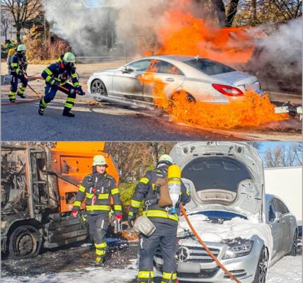 Feuerdrama in München: Kehrmaschine steht in Flammen, Mercedes brennt mit – schwarze Rauchwolke über der Stadt! 🔥🚨