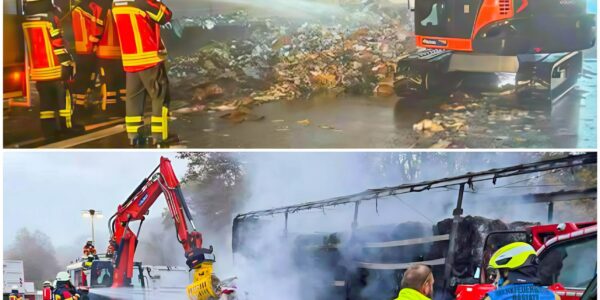 Technischer Fehler verursacht verheerenden Brand auf der A5 – Fahrer schreit verzweifelt.