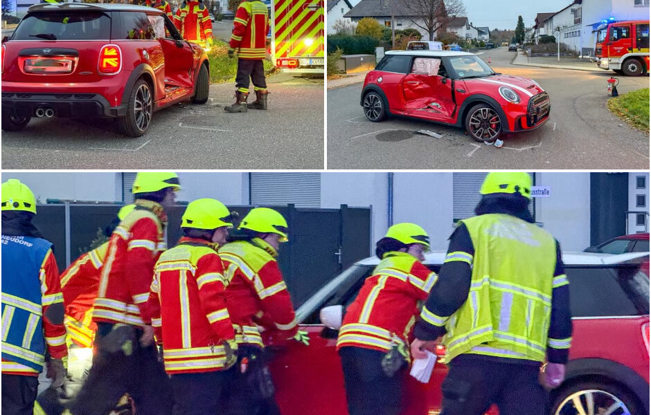 Schwerer Crash in Graben-Neudorf: Autofahrerin nach Kollision mit Transporter eingeklemmt – Feuerwehr rettet sie in dramatischer Aktion!