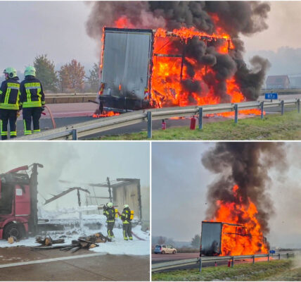 Feuer-Horror auf der A10: Lkw mit Elektrotechnik brennt vollständig aus – Fahrer entkommt nur knapp dem Inferno