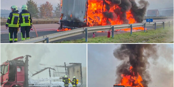 Feuer-Horror auf der A10: Lkw mit Elektrotechnik brennt vollständig aus – Fahrer entkommt nur knapp dem Inferno